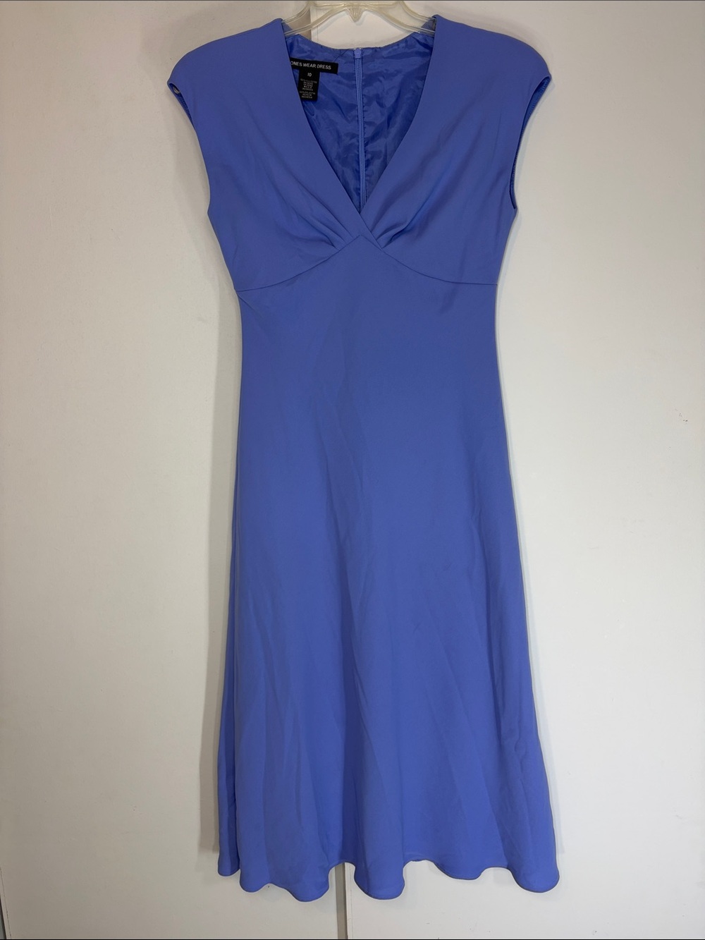 Sz 10 Jones Wear Midi Dress  Periwinkle Cap-Sleeve V-Neck Dress empire waist